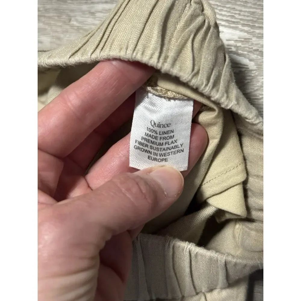 Quince 100% European Linen Pants 25” Womens Medium Tan Khaki Pull On Crop Ankle